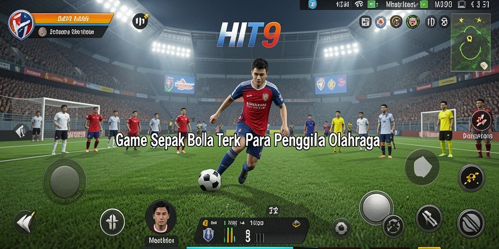 Screenshot HIT9 menunjukkan aksi seru di lapangan sepak bola.