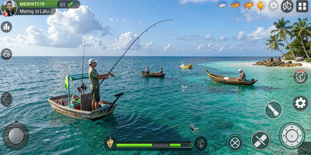 Tampilan gameplay MERPATI178 yang penuh aksi saat menangkap ikan.