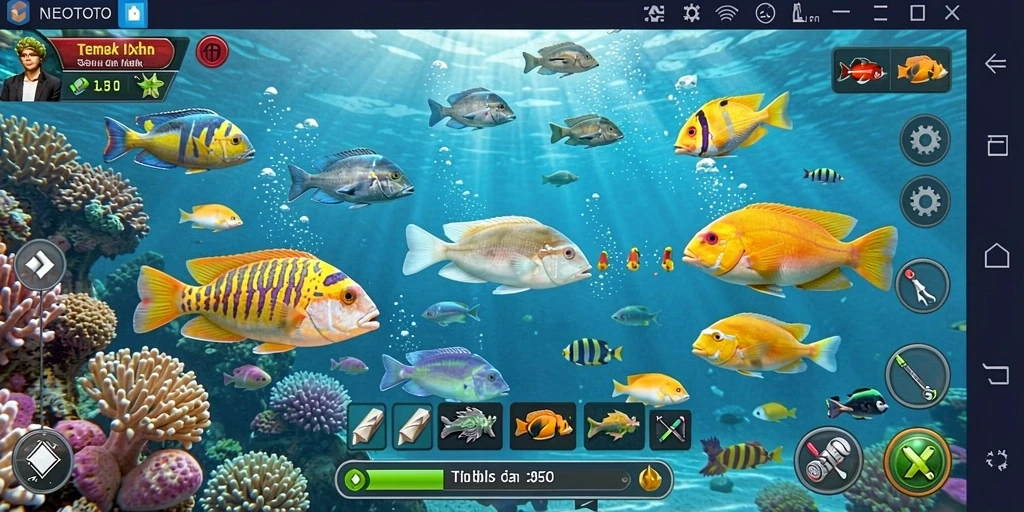 Screenshot NEOTOTO menampilkan aksi seru menembak ikan.