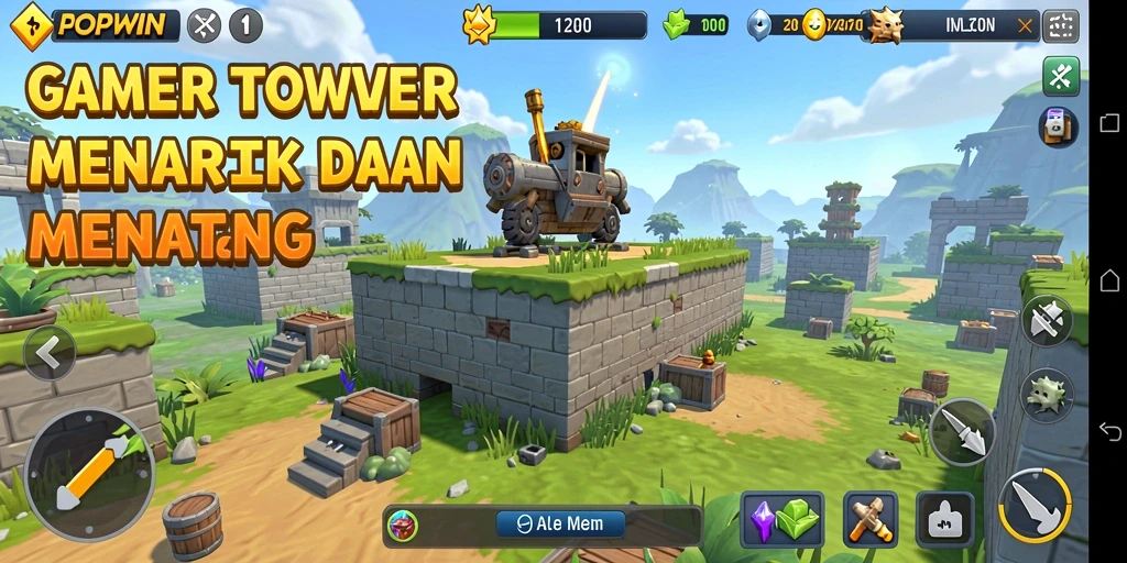 Tampilan gameplay POPWIN yang menawan dan strategis di Tower Defense.