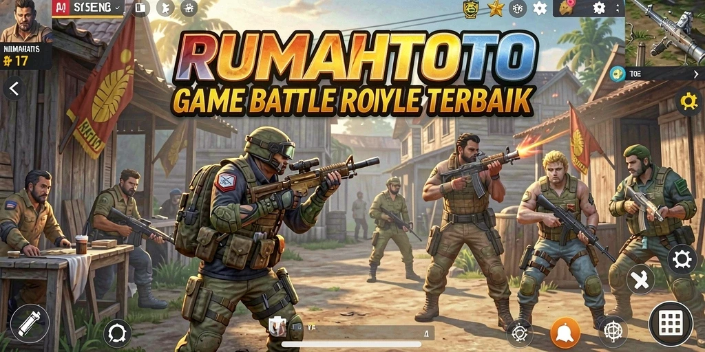 Tangkapan layar gameplay RUMAHTOTO yang menampilkan aksi intens Battle Royale.